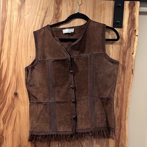 Vintage Women's Brown Suede Patchwork Fringe Vest